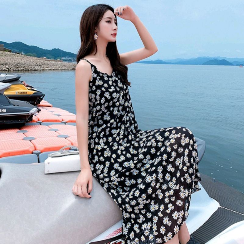 Inner Dress Daisy Korea Dress Motif Bunga Gamis Kutung Midi Flower