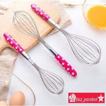 Ballon whisk stainless kocokan telur pengocok telor gagang Polkadot