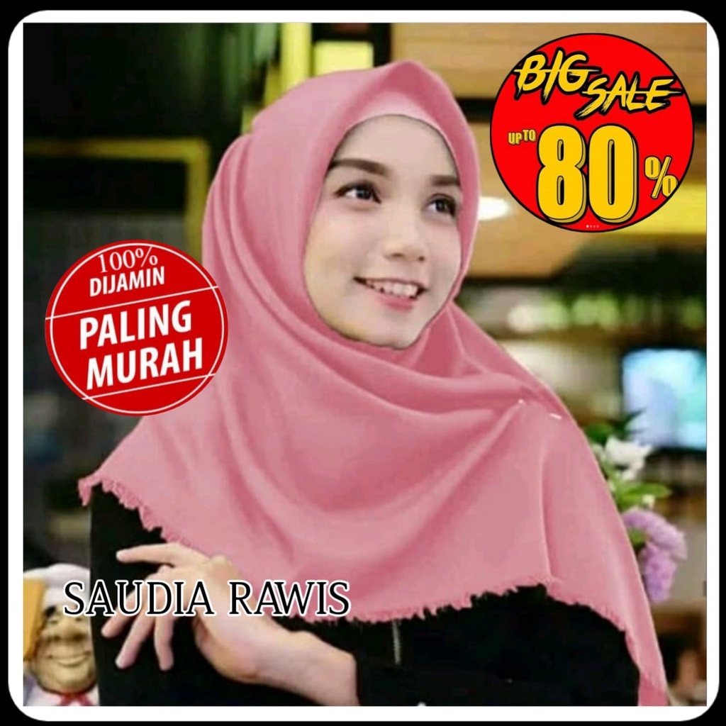 JILBAB SAUDIA RAWIS/ HIJAB SEGI EMPAT SAUDIA RAWIS  UKURAN 110 CM X 110 CM