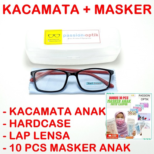 Kacamata Anak Perempuan Laki Laki Anti Radiasi Hp dan komputer Blue Ray Original Blue Protect Murah-KACAMATA + MASKER