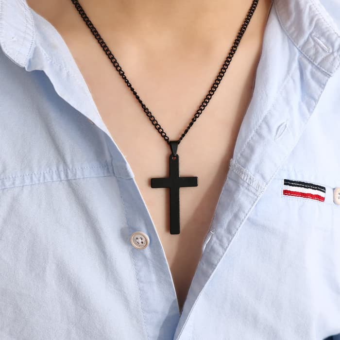 TERLARIS - KALUNG SALIB FASHION AKSESORIS SALIB LIONTIN SALIB #022 - HITAM