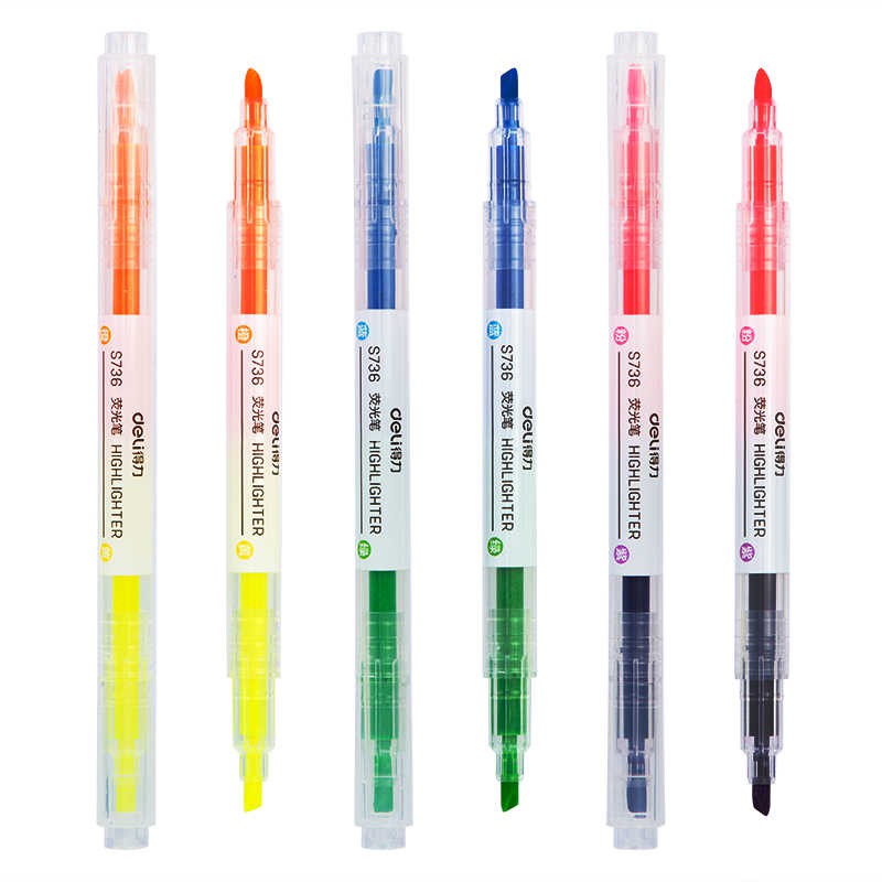 HIGHLIGHTER SPIDOL STABILO DUAL TWIN WARNA ISI 3 DELI S736 TWIN HEAD 6 WARNA