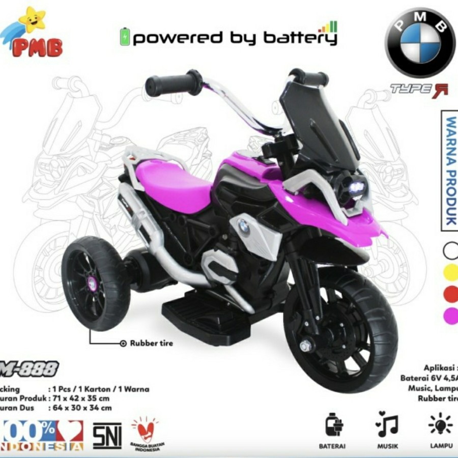 Mainan Anak  Motor Aki Murah  PMB M888 - motor aki Roda Tiga PMB M888