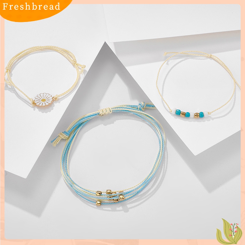 [Fresh] 3Pcs / Set Gelang Tangan Strap Manik-Manik Motif Bunga Ala Bohemian untuk Wanita / Hadiah