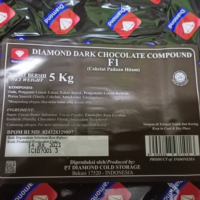 Coklat Batang Diamond Dark Chocolate Compound / Coklat Blok DCC 250 Gr