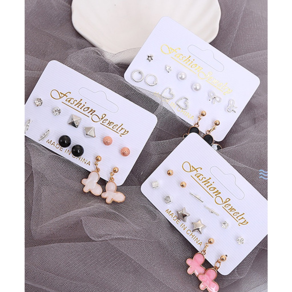 6 Pasang Anting Set KUPU Tindik Tusuk untuk 1 Minggu Korea Fashion Earrings Wanita Stud Korean style