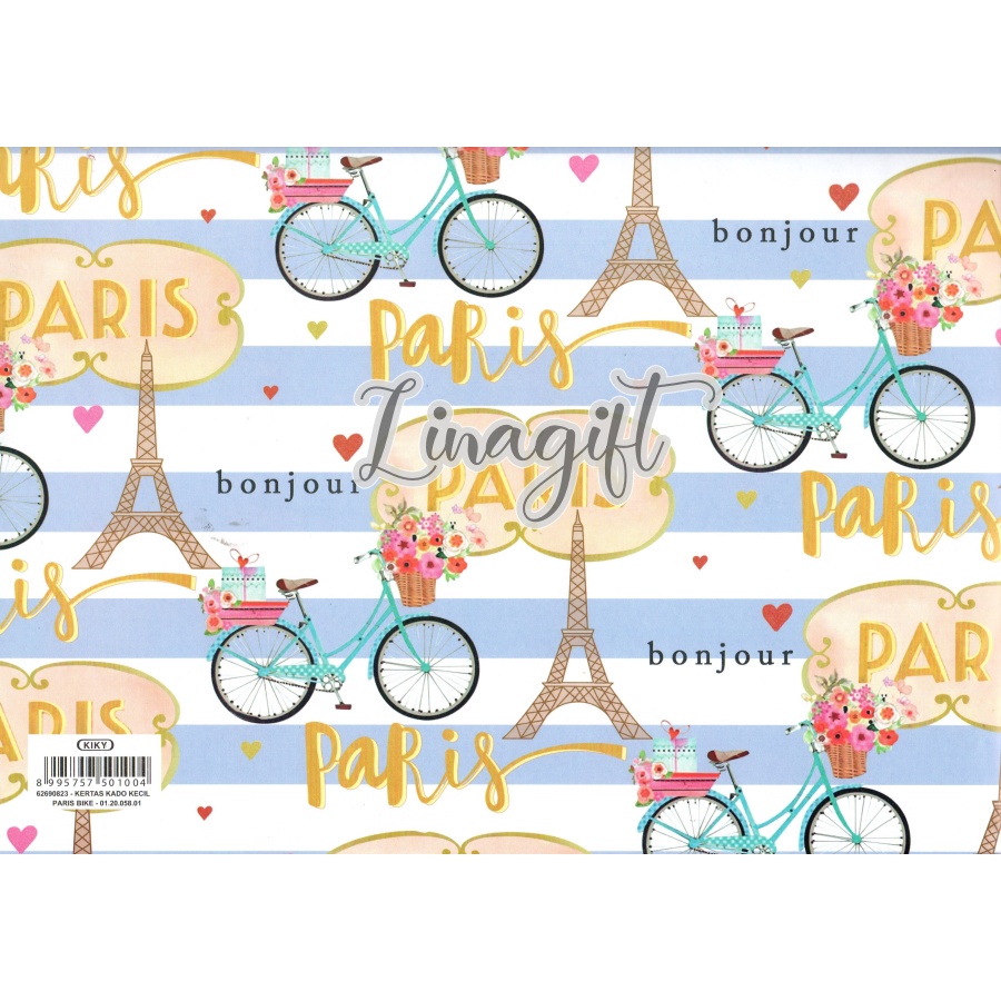 ( 5 Lembar ) PARIS KIKY - KERTAS KADO - GIFT WRAPPING PAPER PARIS TRAVEL EIFFEL CINEMA CLASSIC VINTAGE ROMANCE ROMANTIC WEDDING ENGAGEMENT VALENTINE LAMARAN TUNANGAN NIKAH PERNIKAHAN