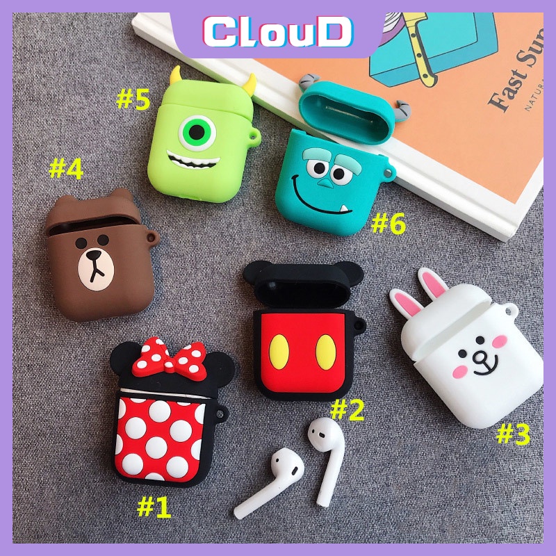 Casing Silikon Motif Kartun Mickey / Minnie Mouse Untuk Simpan Earphone Wireless Bluetooth Apple AirPods 1 / 2