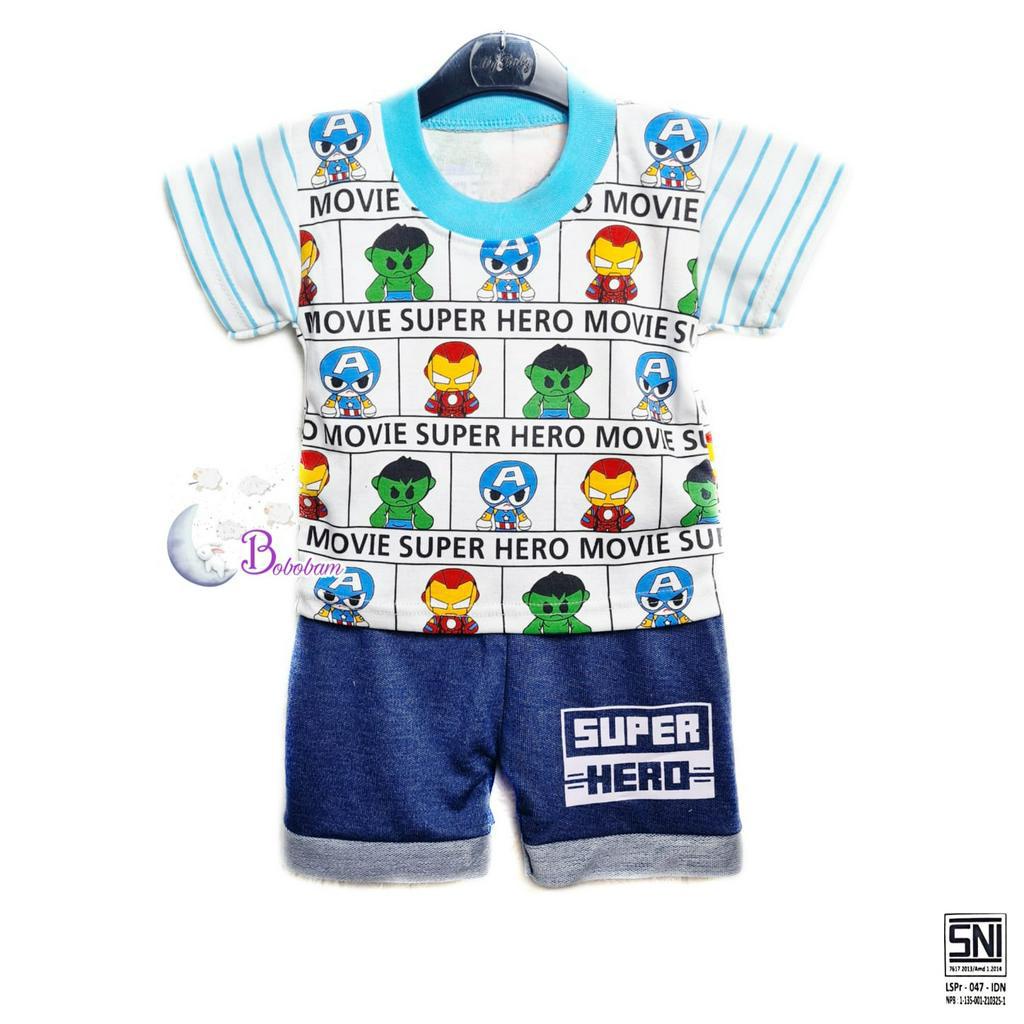 BOBOBAM BAJU BAYI LAKI LAKI SETELAN ANAK COWO LUCU STELAN COWOK 6 12 BULAN KEREN TRENDY KEKINIAN HERO