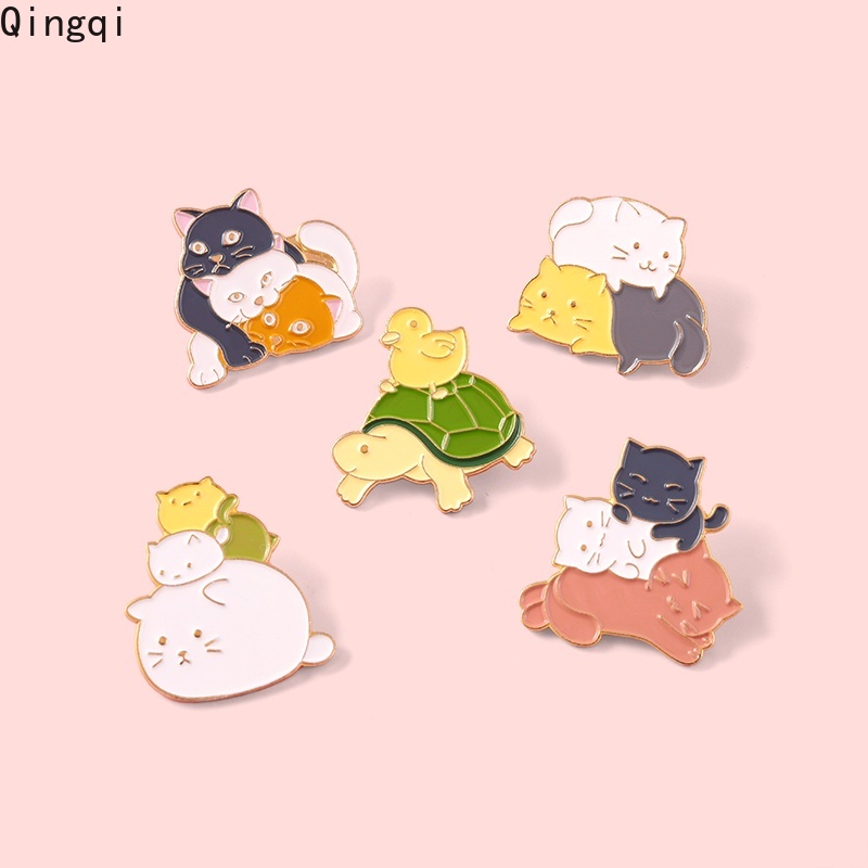 Bros Pin Enamel Bentuk Kucing / Kura-Kura Untuk Aksesoris Fashion Wanita