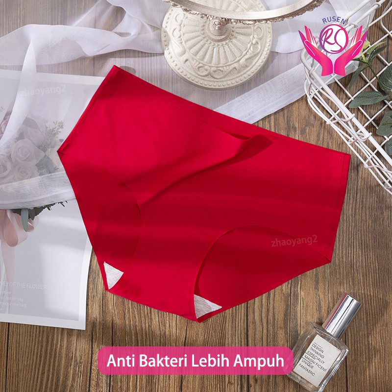 Celana Dalam Wanita Premium Quality Seamless Halus Tanpa Jahitan Grosir CD Wanita Fashion Es Sutra-merah