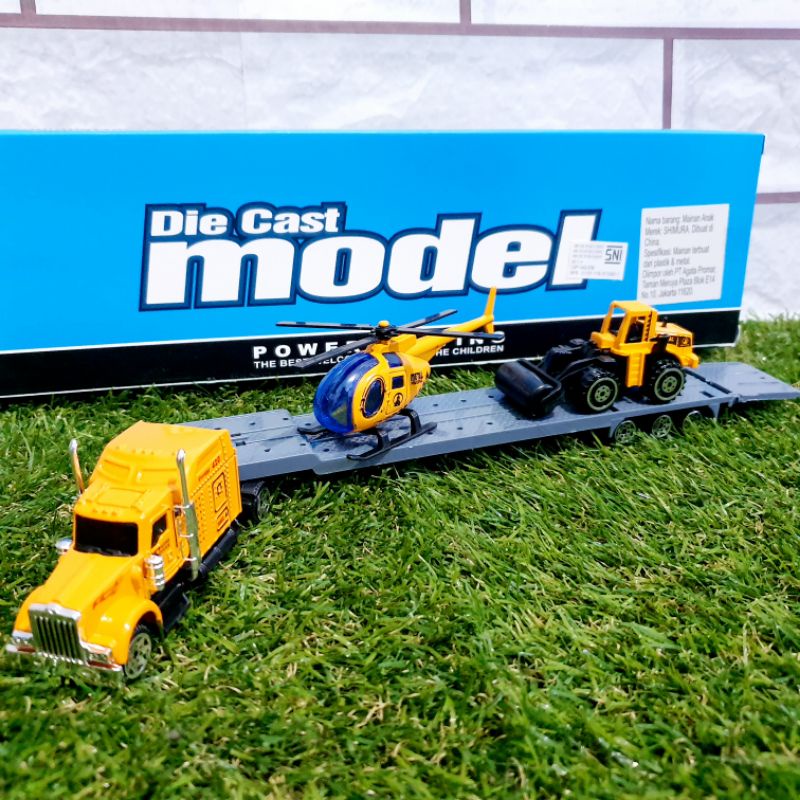 Diecast Set Truk Trailer & Excavator Alloy - Mainan Miniatur Mobil