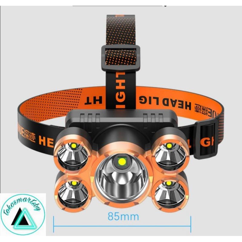 Senter Kepala 5 Mata 5 LED High Power Headlamp 3x Cree XPE