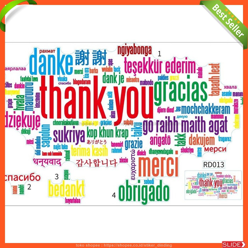 Stiker Dinding Wallsticker Wall Sticker Terimakasih Semua Bahasa Sd347 Shopee Indonesia