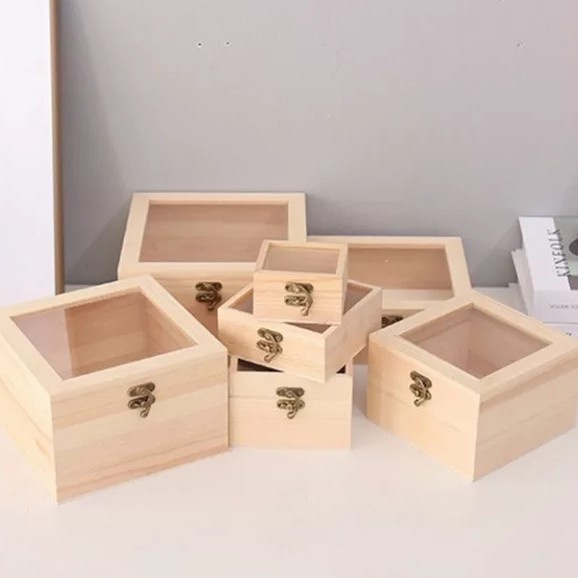 

Kotak kayu 25x25x10 gift box souvenir kado craft dengan tutup akrilik