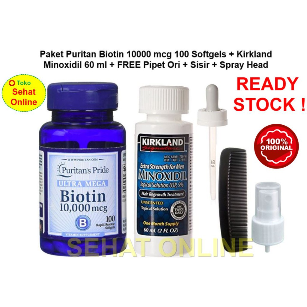 PIPET ORI + Kirkland Minoxidil 60 ml + Puritan Biotin 10000 mcg - 100