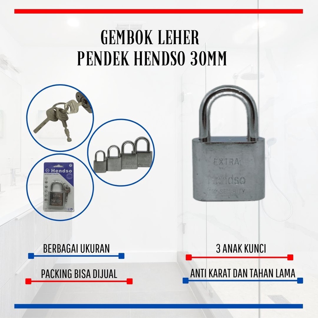 Gembok Putih Leher Pendek / Leher Panjang 30mm Crome