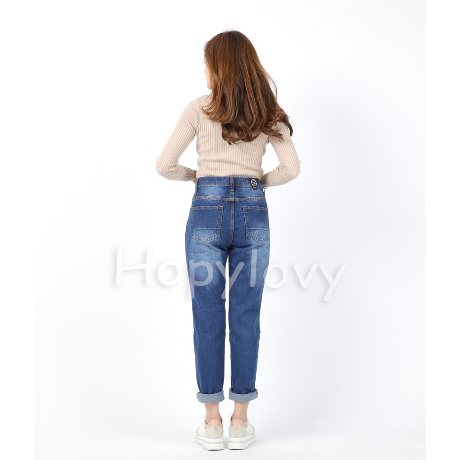 HOPYLOVY - Celana Boyfriend Jeans Wanita Ripped / Sobek Lapis Furing Amithi