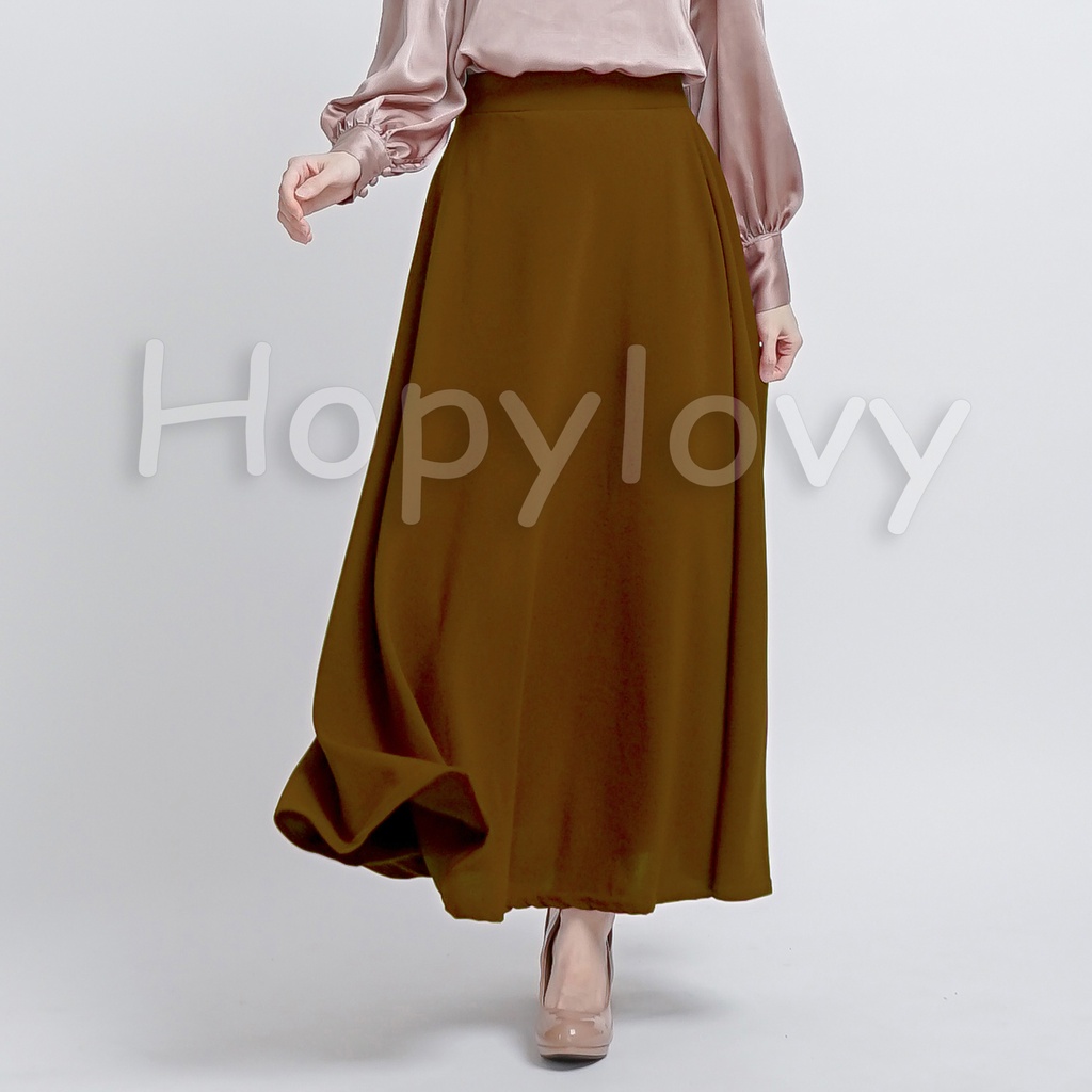 HOPYLOVY Rok Wanita Waffle Maxi Skirt Model Mayung