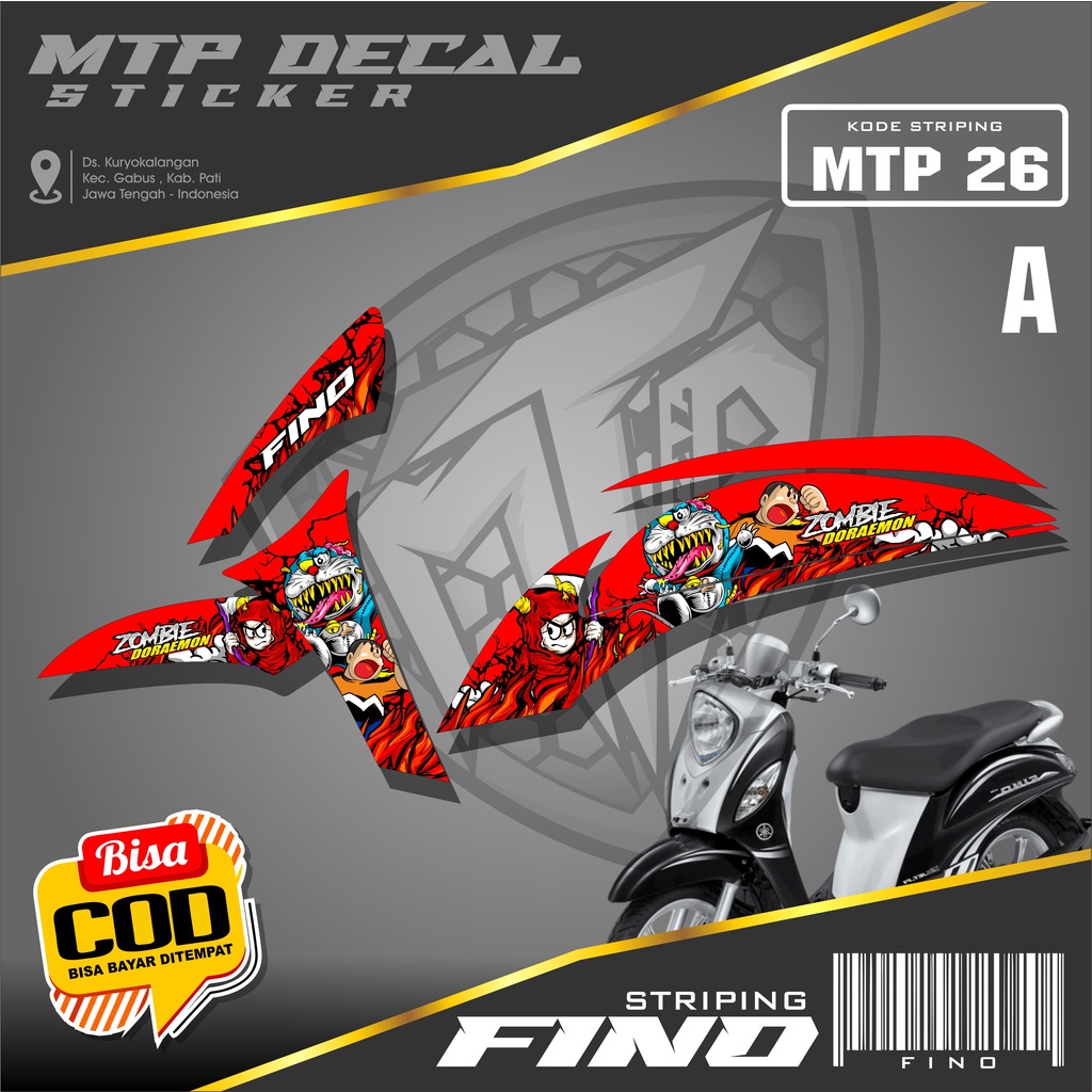 (Cod) Promo Stiker Striping Fino 125-Sticker Variasi List Motor Fino 125  Keren Motif Doraemon Zombi