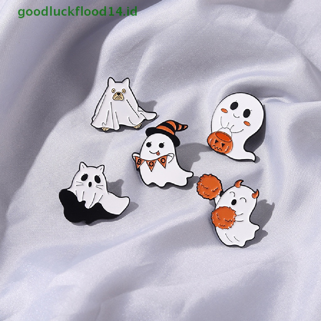 Bros Pin Enamel Desain Kartun Hantu Labu Halloween Untuk Aksesoris Tas Ransel