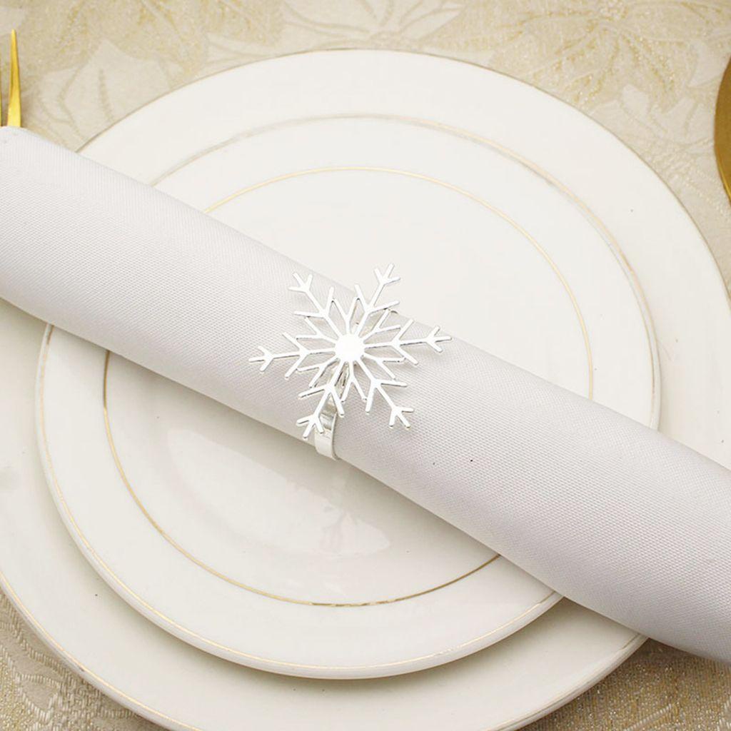 [Elegan] Dekorasi Meja Reuseable Golden Large Untuk Xmas, Pesta, Pernikahan Napkin Holders Snowflake Shaped Napkin Buckle