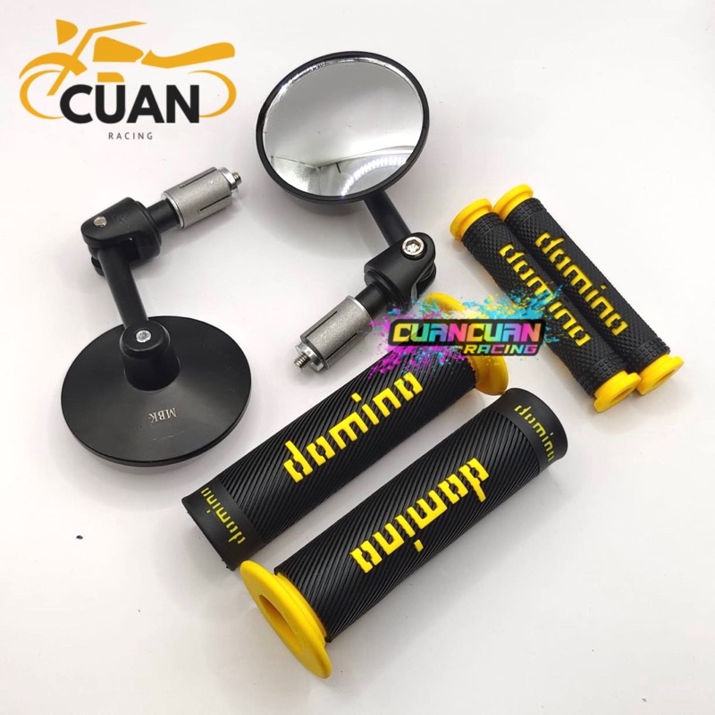 Spion Jalu Cembung plus Handgrip Domino Bulu plus Karet handle Domino 1 paket 3 item Universal all Motor