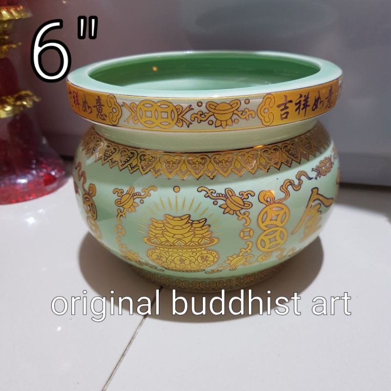 hiolo keramik 6 inch hijau tulisan rejeki