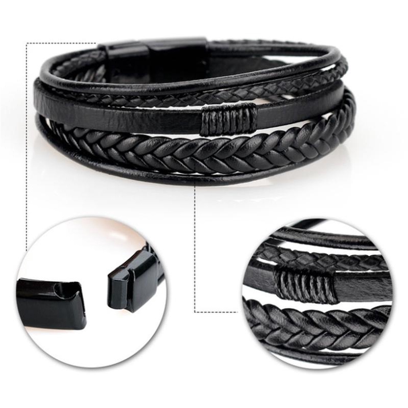 Panas Kulit Gelang Pria Stainless Steel Kulit Anyaman Gelang Multilayer Kulit Pria Klasik Fashion Perhiasan Aksesoris Hadiah gelang