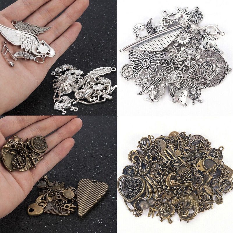 50g Vintage Jewelry Making Mixed Charms Pendants Random DIY Crafts Bronze/Silver