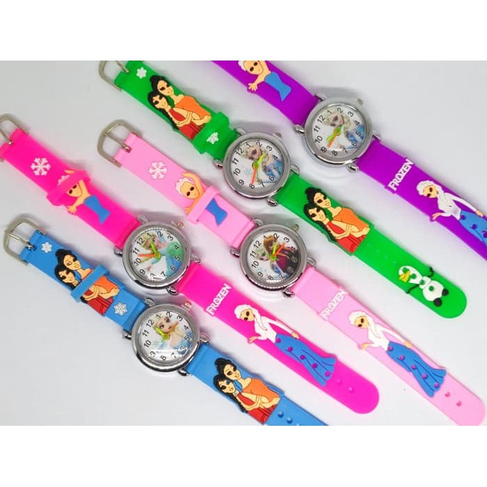 JAM TANGAN ANAK PEREMPUAN ANALOG KARAKTER FROZEN ELSA ANNA RUBBER