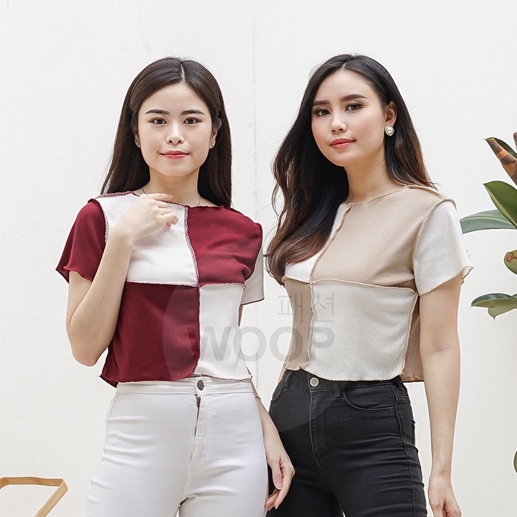 Seam Front Crop Top Atasan Wanita Blouse