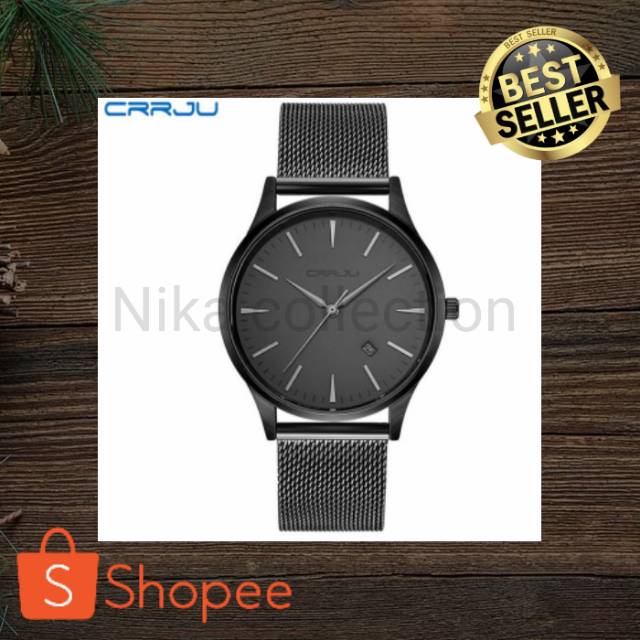Jam Tangan Pria Original CRRJU Casual Rantai Pasir 2135 Anti Air Hitam