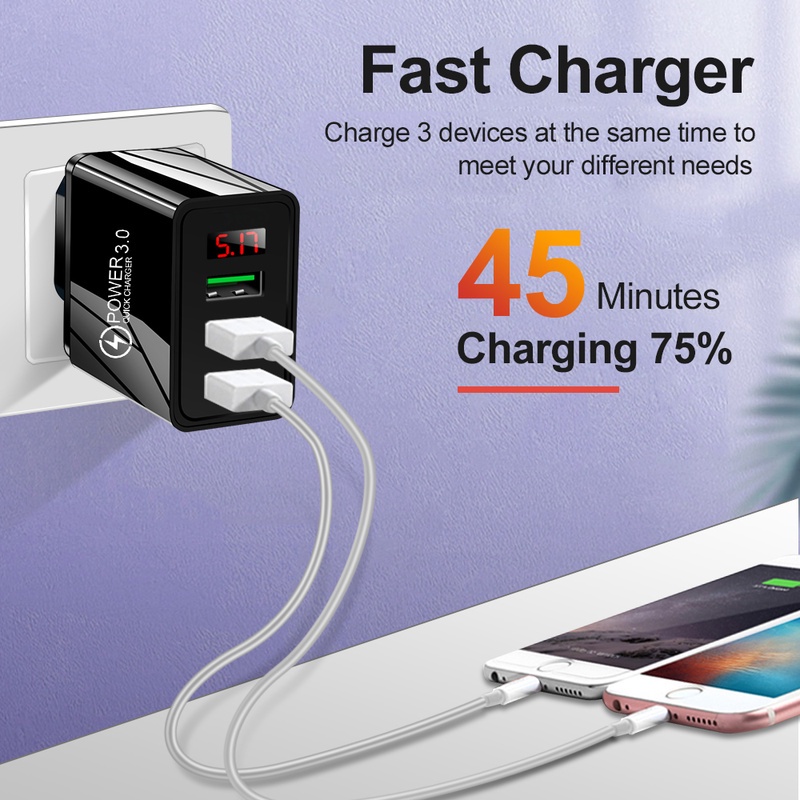 Adapter Charger Dinding 5v / 3.1A US / EU / UK Plug Dengan Display LED Untuk iPhone / Android