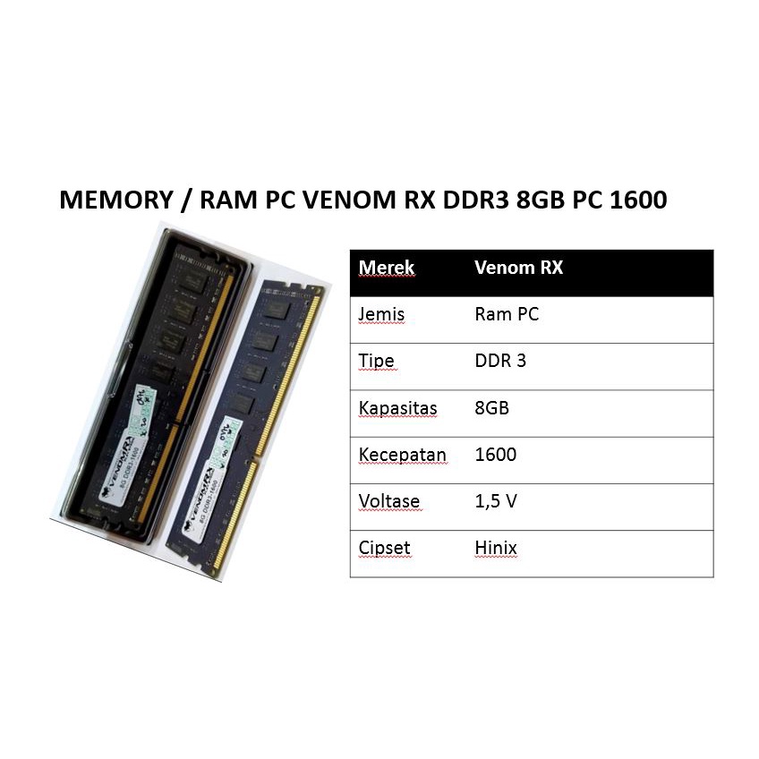 MEMORY / RAM PC VENOM RX DDR3 8GB PC 1600