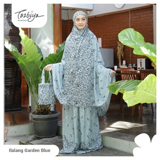 MUKENA TAZBIYA BORDER ILALANG  GARDEN BLUE ALLSIZE Shopee 