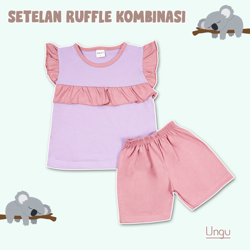 Owlet - setelan ruffle set POLOS / setelan anak perempuan polos