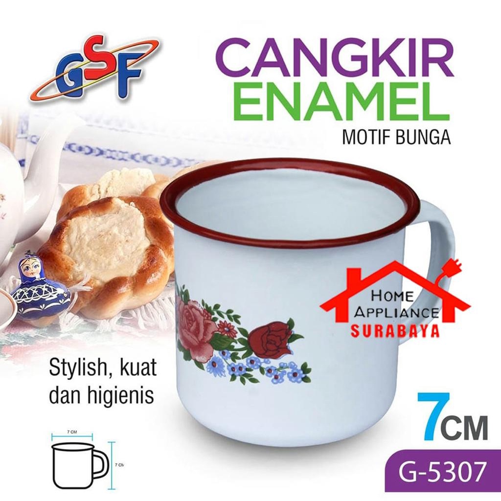 Mug Gelas Cangkir Kopi Teh 7 CM Enamel Motif Polos / Bunga GSF 5307 - GSF 5007