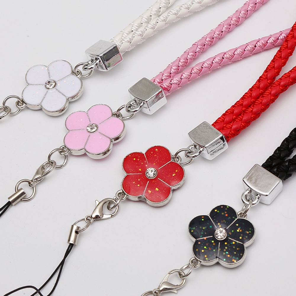 Quinton Tali Lanyard Handphone / Kunci Bahan Kulit Motif Bunga Warna-Warni