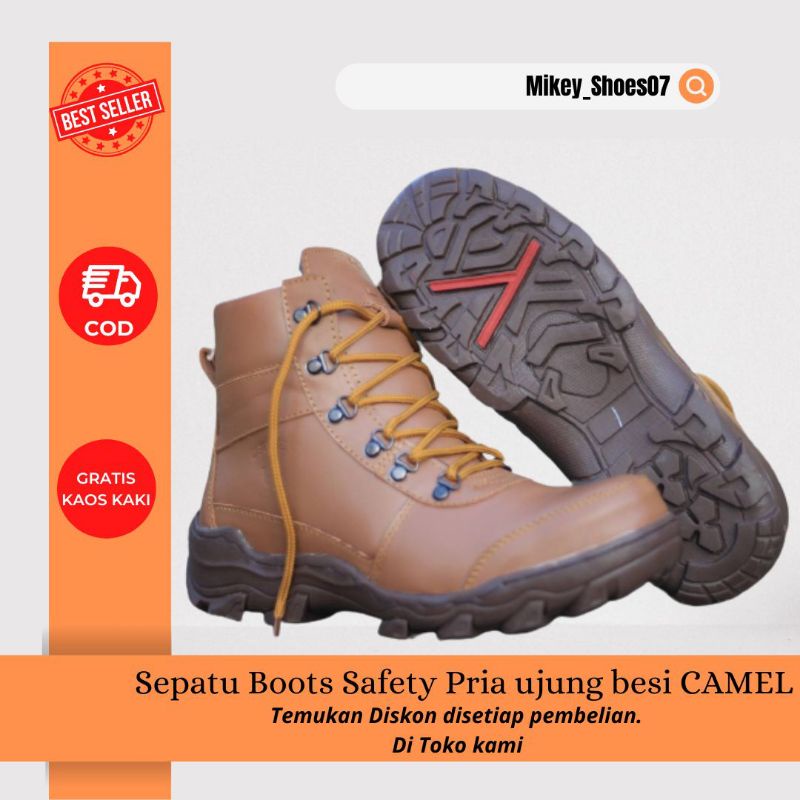 Sepatu Pria Boots Safety Kulit Sapi Asli Spatu Boot Bikers Jangel Jenggel Besi Jengel Formal Outdoor