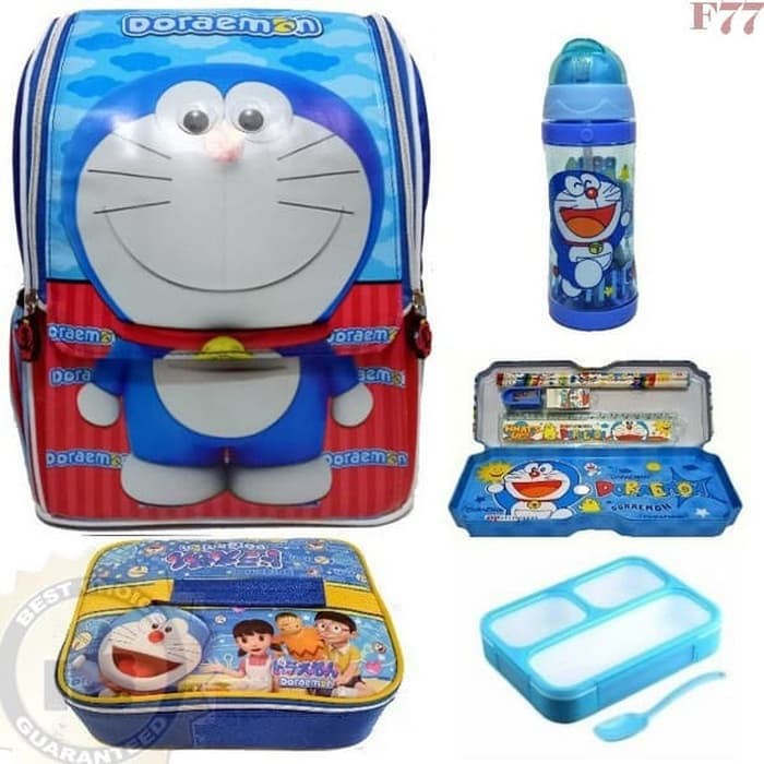 Tas Anak TK PAUD Jepang Doraemon Lunch Box Set Botol Minum Stationery