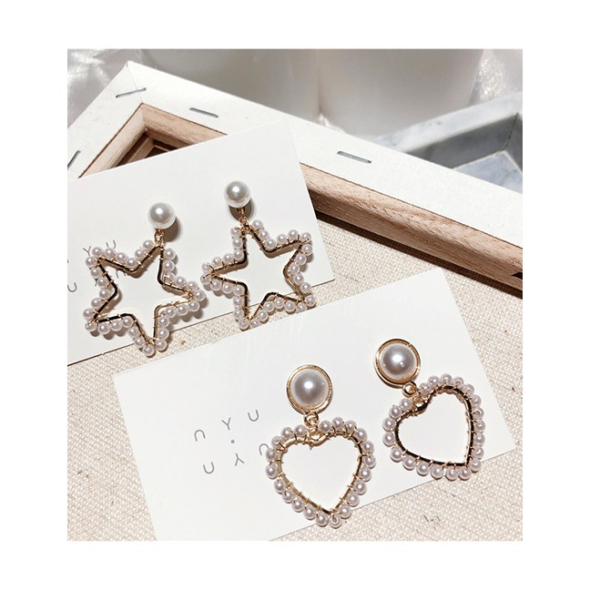 LRC Anting Tusuk Fashion Pentagram Needle Five-pointed Star Pearl Earrings F5033X