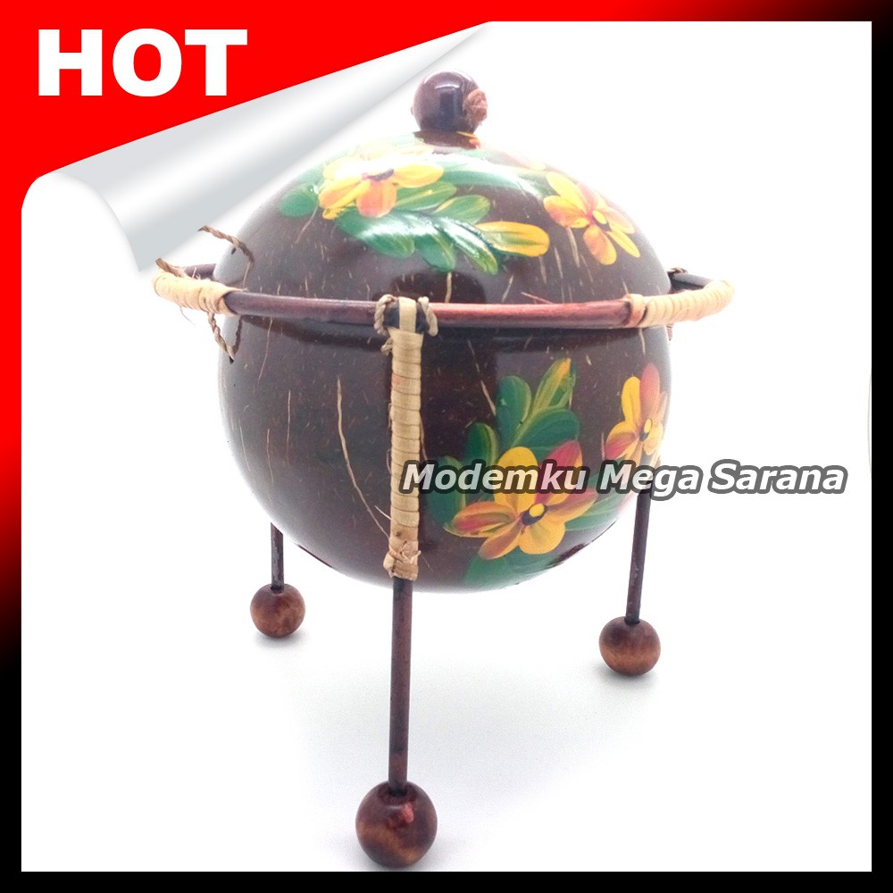 Toples Batok Kelapa Motif Bunga Kaki Besi