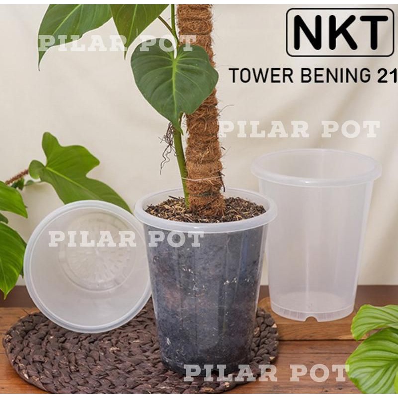 pot bunga tanaman tinggi nkt tower bening trasparan 21cm - nkt tower