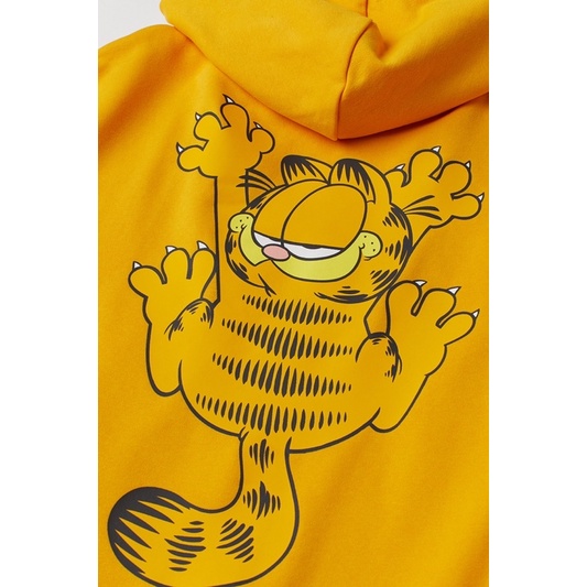 ( 8.8 ) Hoodie H&amp;M Unisex Sablon Garfield Hitam, Sablon Garfield Yellow Kuning, Flecee Katun Lembut Tebal, Free Papperbag