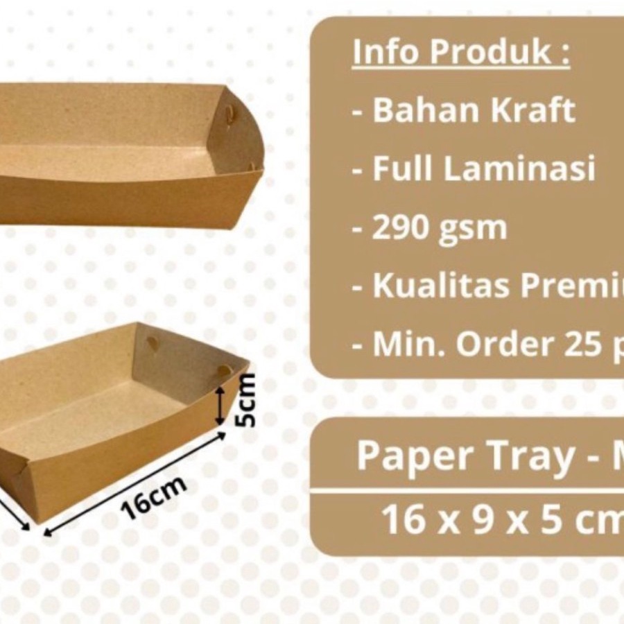

PB 50pcs PAPER TRAY KRAFT COKLAT (M) 16x9x5 LAMINASI