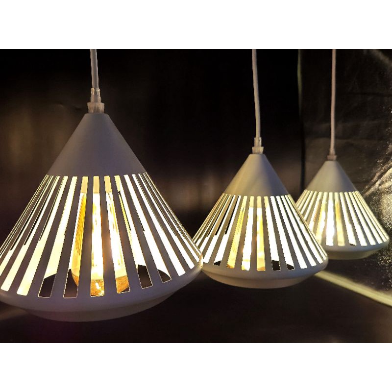 Lampu Hias Pendant Light, Lampu Cafe, Model Kerucut sangkar putih, metal 1set 3bh