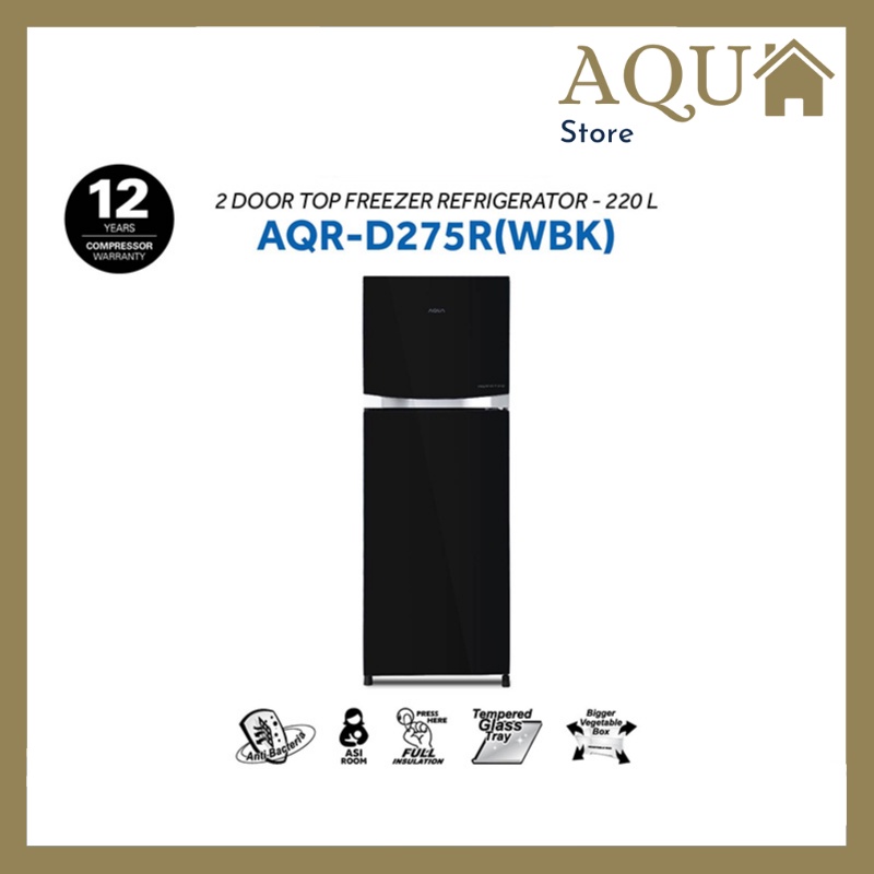 AQUA JAPAN AQR-D275R(WBK) Kulkas 2 Pintu Inverter Glass Door 223 Liter