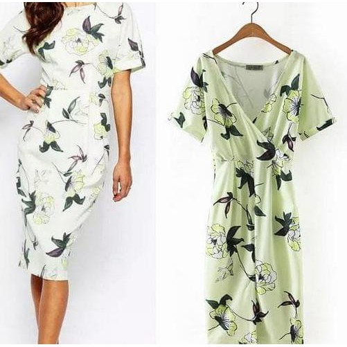IMPORT Midi Bodycon Flower Green Mint Dress Pesta Party Hijau Murah