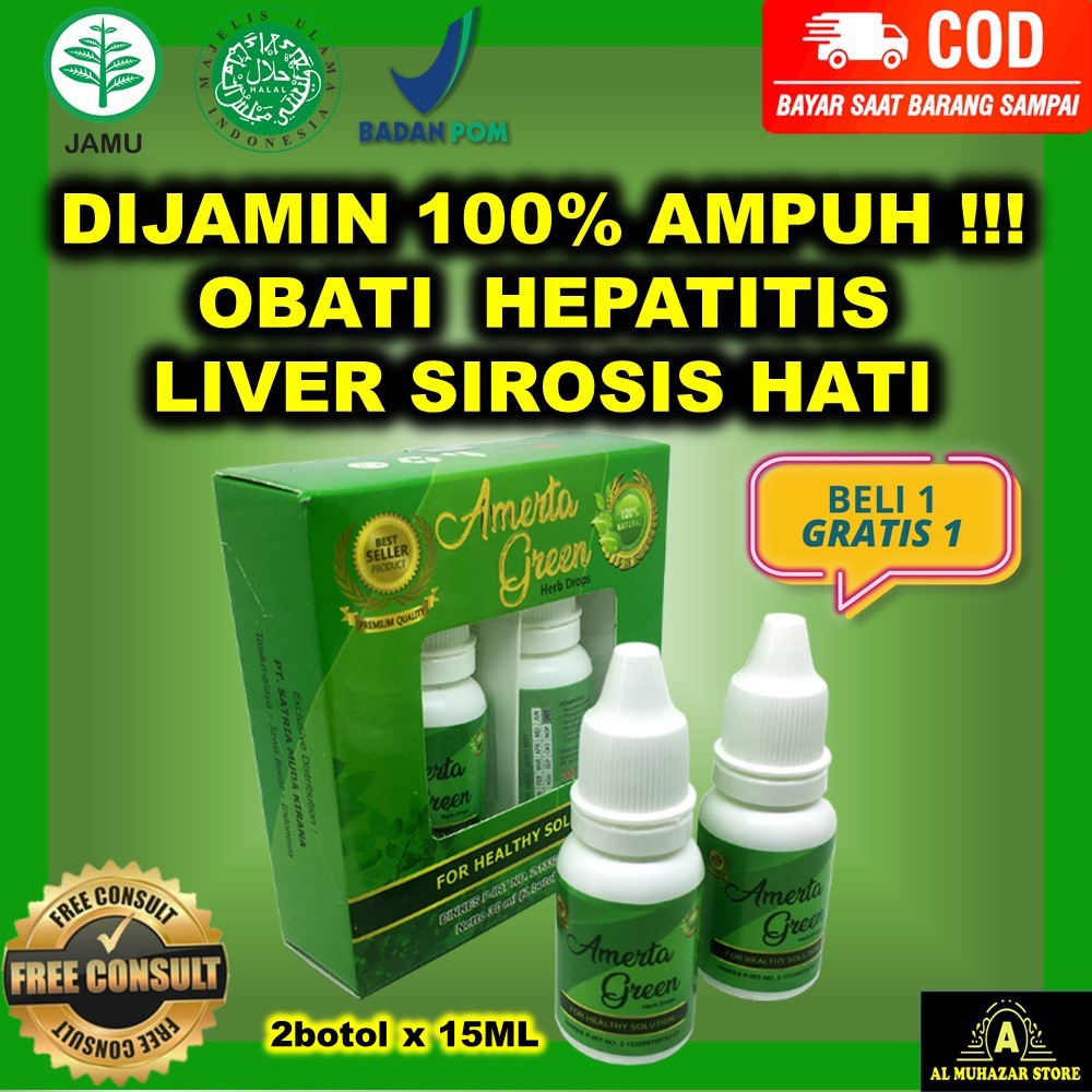 Obat Herbal Amerta Green Gold 2 x 15ml Liver Penyakit Kuning Hepatitis kelainan hati 100% Alami ori